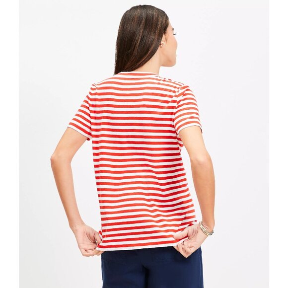 Ann Taylor LOFT Womens Size XL Striped Everyday Crew Neck Tee in Red $35 920 - Picture 2 of 8